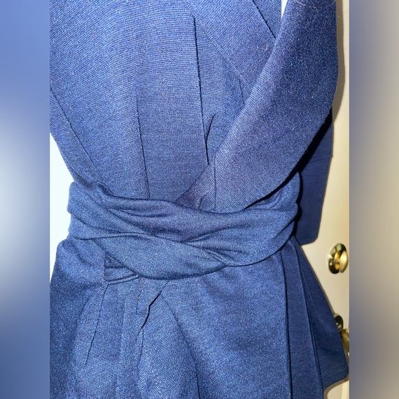 Xtaren Deep Blue Velvet Wrap Dress Long Sleeve - Picture 4 of 4